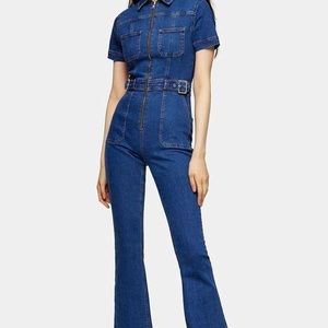 Topshop Stretch Denim Flared Boiler Suit